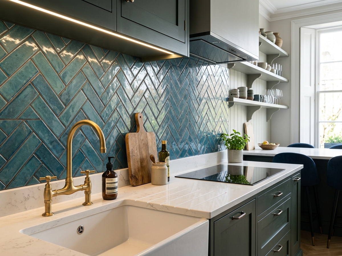 Designer Glazed Kitchen Splashback Tiling Islington London